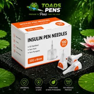 32G x 8mm universal insulin pen needles, sterile and individually sealed, 100-count box from Toads Pens