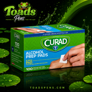 Curad Alcohol Prep Pads available in 100-count and 200-count boxes with individually wrapped sterile 70% isopropyl alcohol pads