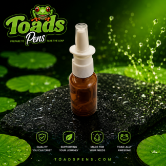 Reusable empty nasal sprayer with amber bottle and fine mist nasal applicator from Toads Pens