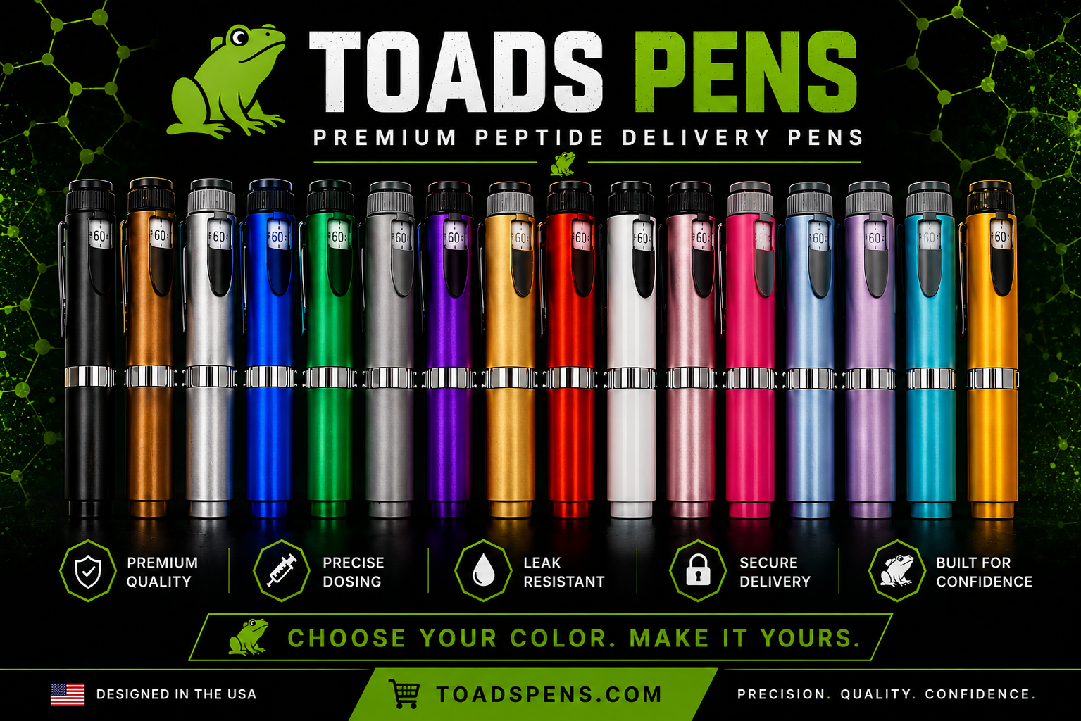 Reusable injection pens V2 in various colors from Toads Pens